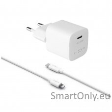 Fixed Mini USB-C Travel Charger USB-C/Lightning Cable Fast charging, White, 20 W