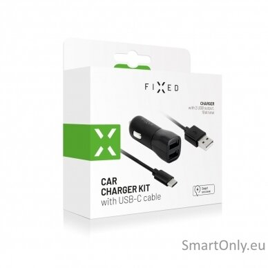 Fixed Car Charger Dual USB Cable Black, 15 W 1