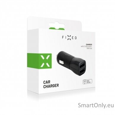 Fixed Dual USB Car Charger Black, 15 W 1