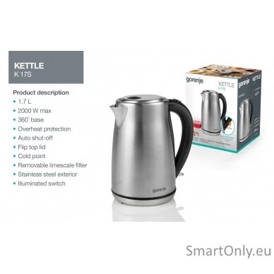 Gorenje Kettle K17S Electric 2000 W 1.7 L Stainless steel 360° rotational base Stainless steel 6