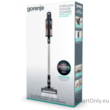 Gorenje Vacuum cleaner Handstick 2in1 SVC252FMBK Cordless operating, Handstick and Handheld, 25.2 V, Operating time (max) 45 min, Black, Warranty 24 month(s), Battery warranty 12 month(s) 8