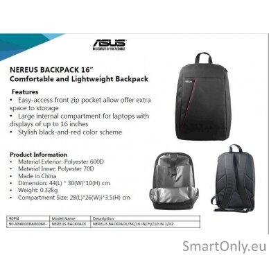 Asus NEREUS Fits up to size 16 ", Black, Backpack 1