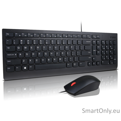 Lenovo Essential Essential Wired Keyboard and Mouse Combo - Lithuanian  Keyboard and Mouse Set Wired Wired USB connection for both keyboard and mouse · 2.5-zone keyboard layout with dedicated numeric keypad · Adjustable tilt leg and spill resistant keyboa 2