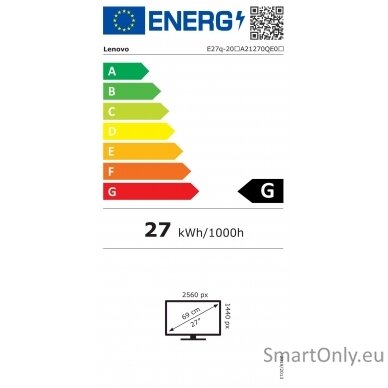 Lenovo ThinkVision E27q-20 27 ", IPS, QHD, 16:9, 4 ms, 350 cd/m², Raven Black, 75 Hz, DisplayPorts quantity 1, 2560 x 1440, HDMI ports quantity 1 5