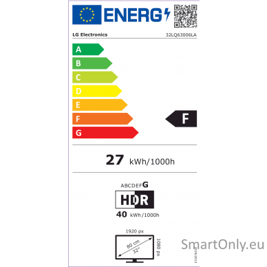 LG 32LQ63006LA  32" (81 cm), Smart TV, WebOS 3.0, FHD, 1920 x 1080, Wi-Fi, DVB-T2/T/S2/S 4