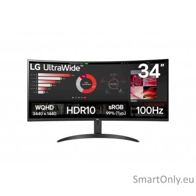 LG 34WR50QK-B | 34 " | VA | QHD | 21:9 | 100 Hz | 5 ms | 3440 x 1440 pixels | 240 cd/m² | HDMI ports quantity 2 1