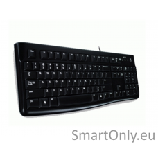 Logitech K120, US Standard Wired • Virtually silent, low-profile keys• Industry standard layout with full-size F-keys and number pad• Sleek, thin profile keyboard with a spill-resistant design*• Plug-and-play USB connection• Bold, bright white characters