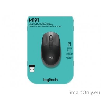 Logitech Full size Mouse M190 	Wireless Charcoal USB 1