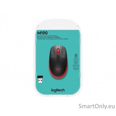 Logitech Full size Mouse M190 	Wireless Red USB 2