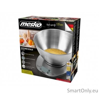 Mesko Kitchen Scale MS 3152 Maximum weight (capacity) 5 kg Graduation 1 g Display type LCD Stainless steel 8