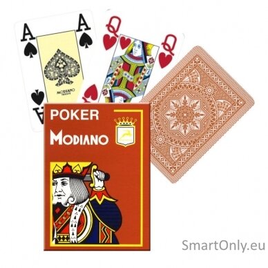 Modiano Poker 4 Jumbo Index kortos (rudos)