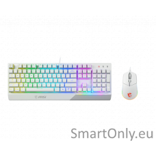 MSI Vigor GK30 COMBO WHITE Keyboard and Mouse Set Wired Mouse included Keyboard stunning RGB lighting effects in 6 areas. CLUTCH GM11 gaming mouse Stunning RGB lighting with over 7 lighting effects. 5-level DPI sensor matches with 5 different colors US Wh