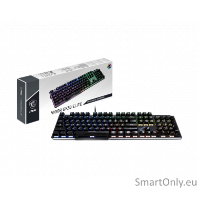 MSI GK50 Elite Gaming keyboard Operating system: Windows 10 / 8.1 / 8 / 7;  1.8 m USB cable RGB LED light US Wired Black/Silver