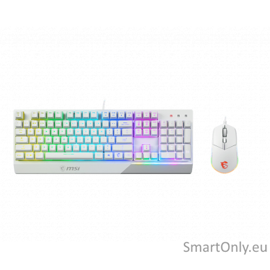 MSI Vigor GK30 COMBO WHITE Keyboard and Mouse Set Wired Mouse included Keyboard stunning RGB lighting effects in 6 areas. CLUTCH GM11 gaming mouse Stunning RGB lighting with over 7 lighting effects. 5-level DPI sensor matches with 5 different colors US Wh