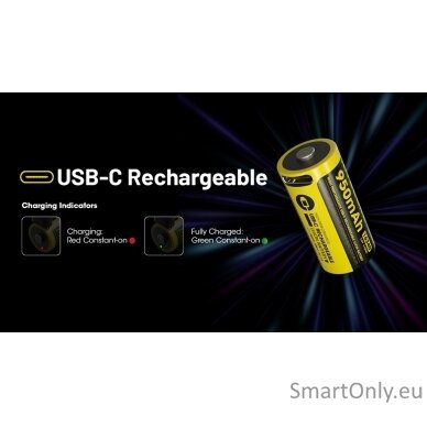 NITECORE 16340 NL169R 950mAh USB-C baterija 3