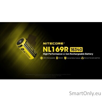 NITECORE 16340 NL169R 950mAh USB-C baterija 4