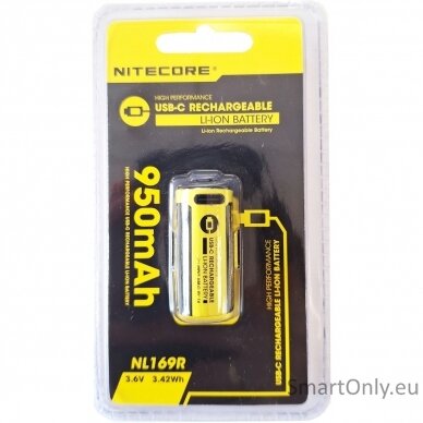 NITECORE 16340 NL169R 950mAh USB-C baterija