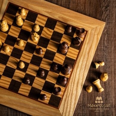 Olive Burl Šachmatų rinkinys su Staunton Chessmen figūrėlėmis Manopoulos 3