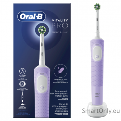 Oral-B Electric Toothbrush D103 Vitality Pro Rechargeable, For adults, Number of brush heads included 1, Lilac Mist, Number of teeth brushing modes 3 1