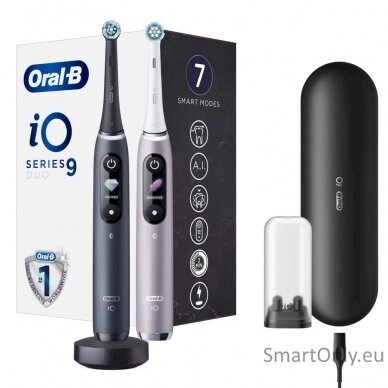 Oral-B Electric Toothbrush iO 9 Series Duo Rechargeable, For adults, Number of brush heads included 2, Black Onyx/Rose, Number of teeth brushing modes 7 1