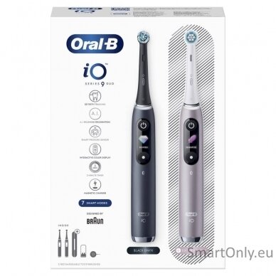 Oral-B Electric Toothbrush iO 9 Series Duo Rechargeable, For adults, Number of brush heads included 2, Black Onyx/Rose, Number of teeth brushing modes 7 2