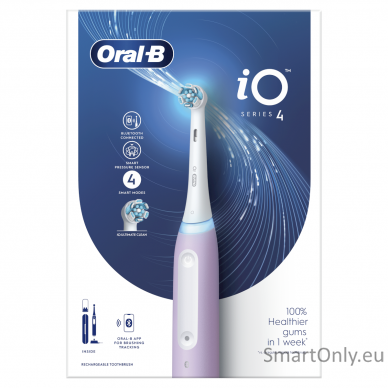 Oral-B Electric Toothbrush iO4 Rechargeable, For adults, Number of brush heads included 1, Lavender, Number of teeth brushing modes 4 2