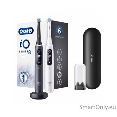 Oral-B Electric Toothbrush iO8 Series Duo Rechargeable, For adults, Number of brush heads included 2, Black Onyx/White, Number of teeth brushing modes 6 1