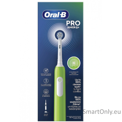 Oral-B Electric Toothbrush | Pro Junior 6+ | Rechargeable | For children | Number of brush heads included 1 | Number of teeth brushing modes 3 | Green 1