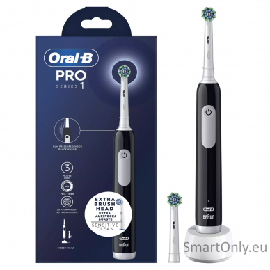 Oral-B Oscillating Toothbrush | Pro Series 1 | Rechargeable | For adults | Number of brush heads included 2 | Number of teeth brushing modes 3 | Black/White