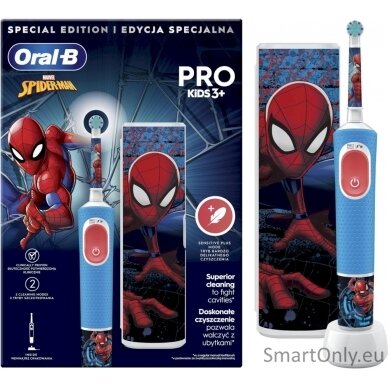 Oral-B Vitality PRO Kids Spiderman Electric Toothbrush with Travel Case, Blue 4