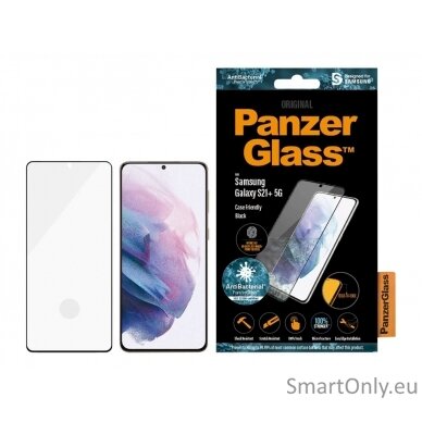 PanzerGlass Samsung, Galaxy S21+ Series, Antibacterial glass, Black, Antifingerprint screen protector, Case Friendly, Compatible with the in-screen fingerprint reader 8