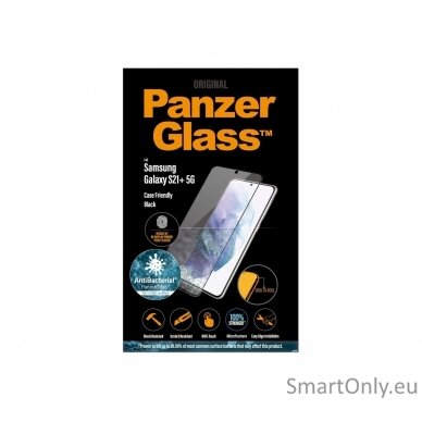 PanzerGlass Samsung, Galaxy S21+ Series, Antibacterial glass, Black, Antifingerprint screen protector, Case Friendly, Compatible with the in-screen fingerprint reader 9