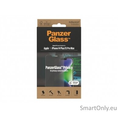 PanzerGlass Screen protector, Apple, iPhone 14 Plus/13 Pro Max, Glass, Black, Privacy 9