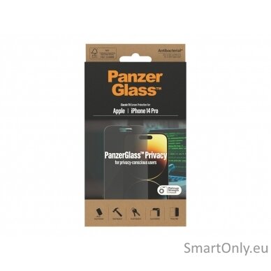 PanzerGlass Screen protector, Apple, iPhone 14 Pro, Glass, Black, Privacy 9
