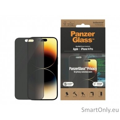 PanzerGlass Screen protector, Apple, iPhone 14 Pro, Glass, Black, Privacy 8