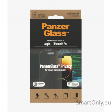 PanzerGlass Screen protector, Apple, iPhone 14 Pro, Glass, Black, Privacy 4