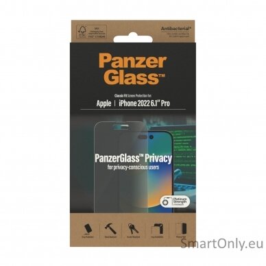 PanzerGlass Screen protector, Apple, iPhone 14 Pro, Glass, Black, Privacy 3