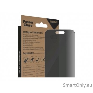 PanzerGlass Screen protector, Apple, iPhone 14 Pro, Glass, Black, Privacy 12