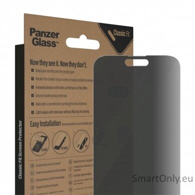 PanzerGlass Screen protector, Apple, iPhone 14 Pro Max, Glass, Black, Privacy 2