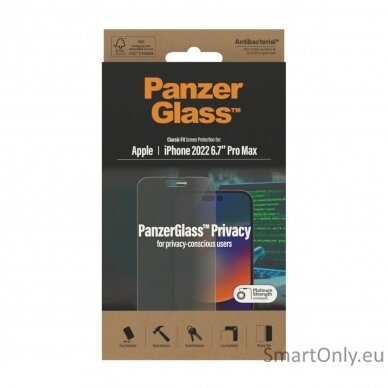 PanzerGlass Screen protector, Apple, iPhone 14 Pro Max, Glass, Black, Privacy 3