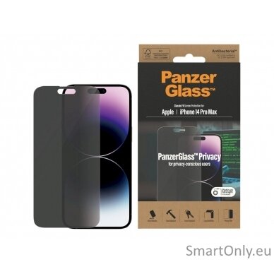 PanzerGlass Screen protector, Apple, iPhone 14 Pro Max, Glass, Black, Privacy 7