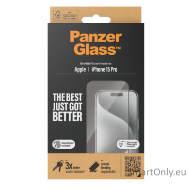 PanzerGlass Screen protector, Apple, iPhone 15 Pro, Glass, Clear, Ultra-Wide Fit 1