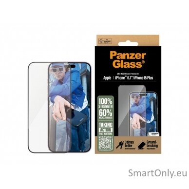 PanzerGlass Screen protector | Apple | iPhone 16 Plus/iPhone 15 Plus | Glass | Transparent | Ultra-Wide Fit 3