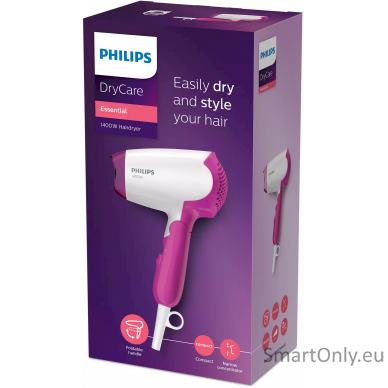 Philips Hair Dryer BHD003/00 1400 W, Number of temperature settings 2, White/Pink 4