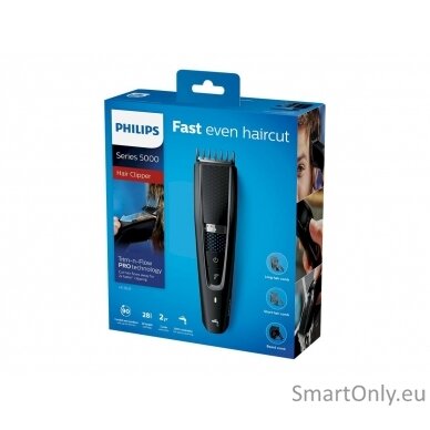 Philips Series 5000 Beard and Hair Trimmer HC5632/15 Cordless or corded, Number of length steps 28, Step precise 1 mm, Black 8