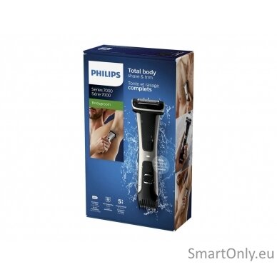 Philips Showerproof body groomer BG7025/15 Body groomer, Cordless, Number of length steps 5, Rechargeable,   Lithium-ion, Operating time 80 min, Charging time 1 h, Black/Stainless 8