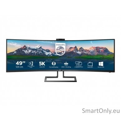 Philips SuperWide curved LCD display 499P9H/00	 48.8 ", VA, Dual QHD, 5120 x 1440 pixels, 32:9, 5 ms, 450 cd/m², Black, Headphone out 18