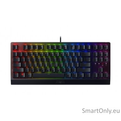 Razer BlackWidow V3  Yellow Switch; Transparent switch housing; Doubleshot ABS keycaps; Multi-function digital roller; Razer Synapse 3 enabled; Cable routing options; N-key roll-over; Fully programmable keys with on-the-fly macro recording; Gaming mode op