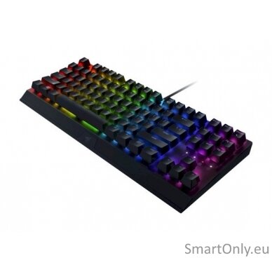 Razer BlackWidow V3  Yellow Switch; Transparent switch housing; Doubleshot ABS keycaps; Multi-function digital roller; Razer Synapse 3 enabled; Cable routing options; N-key roll-over; Fully programmable keys with on-the-fly macro recording; Gaming mode op 2