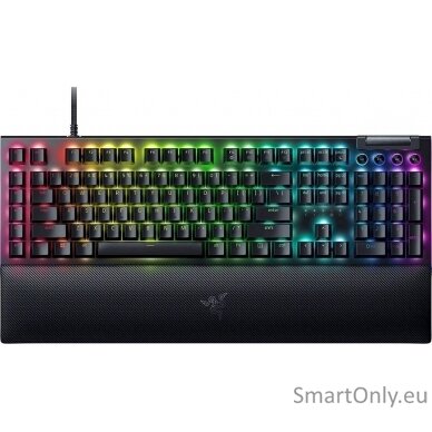 Razer BlackWidow V4 Razer Synapse enabled; 5052 Aluminum Alloy Top Case; 6 dedicated macros keys; 2-side underglow; Up to 8,000Hz polling rate RGB LED light US Wired Black Mechanical Gaming keyboard Yellow Switches